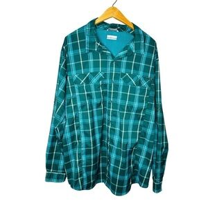 Columbia Omni Shade Green Plaid Button Front Men's Shirt Size XXL